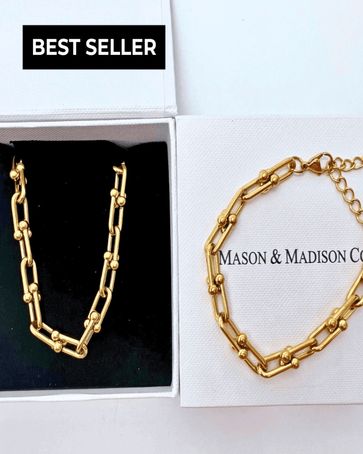 Best Gold Link Chain Necklace Bracelet Set Trends for Women, Lady, Wife, Mom | Women’s BEST Trending Trendy Gold Link Chain Necklace Bracelet Set Jewelry Gift on Sale for Women, Lady, Mother, Wife | Mason & Madison Co.