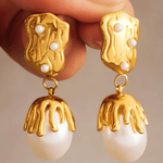 Best Pearl Gold Drop Earrings 18k Women's | Tarnish-Free, Waterproof, Hypoallergenic, Sustainable, High Quality