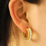 Top 18K Gold Pearl Hoop Earrings