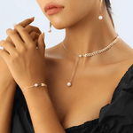 Mason & Madison Co. 18K Gold Wheat Chain Pearl Necklace Bracelet Earrings Bundle Set 18k Women's | Tarnish-Free, Waterproof, Hypoallergenic, Sustainable, High Quality 