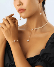 Mason & Madison Co. 18K Gold Wheat Chain Pearl Necklace Bracelet Earrings Bundle Set 18k Women's | Tarnish-Free, Waterproof, Hypoallergenic, Sustainable, High Quality 