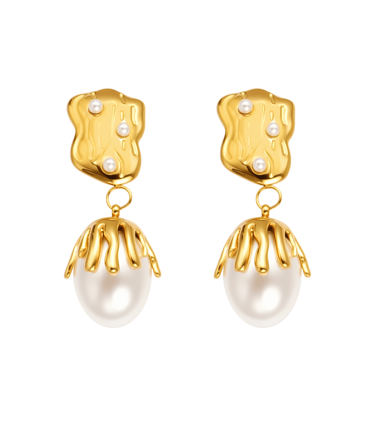 Mason & Madison Co. 18K Pearl Gold Drop Earrings 18k Women's | Tarnish-Free, Waterproof, Hypoallergenic, Sustainable, High Quality
