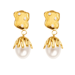 Mason & Madison Co. 18K Pearl Gold Drop Earrings 18k Women's | Tarnish-Free, Waterproof, Hypoallergenic, Sustainable, High Quality