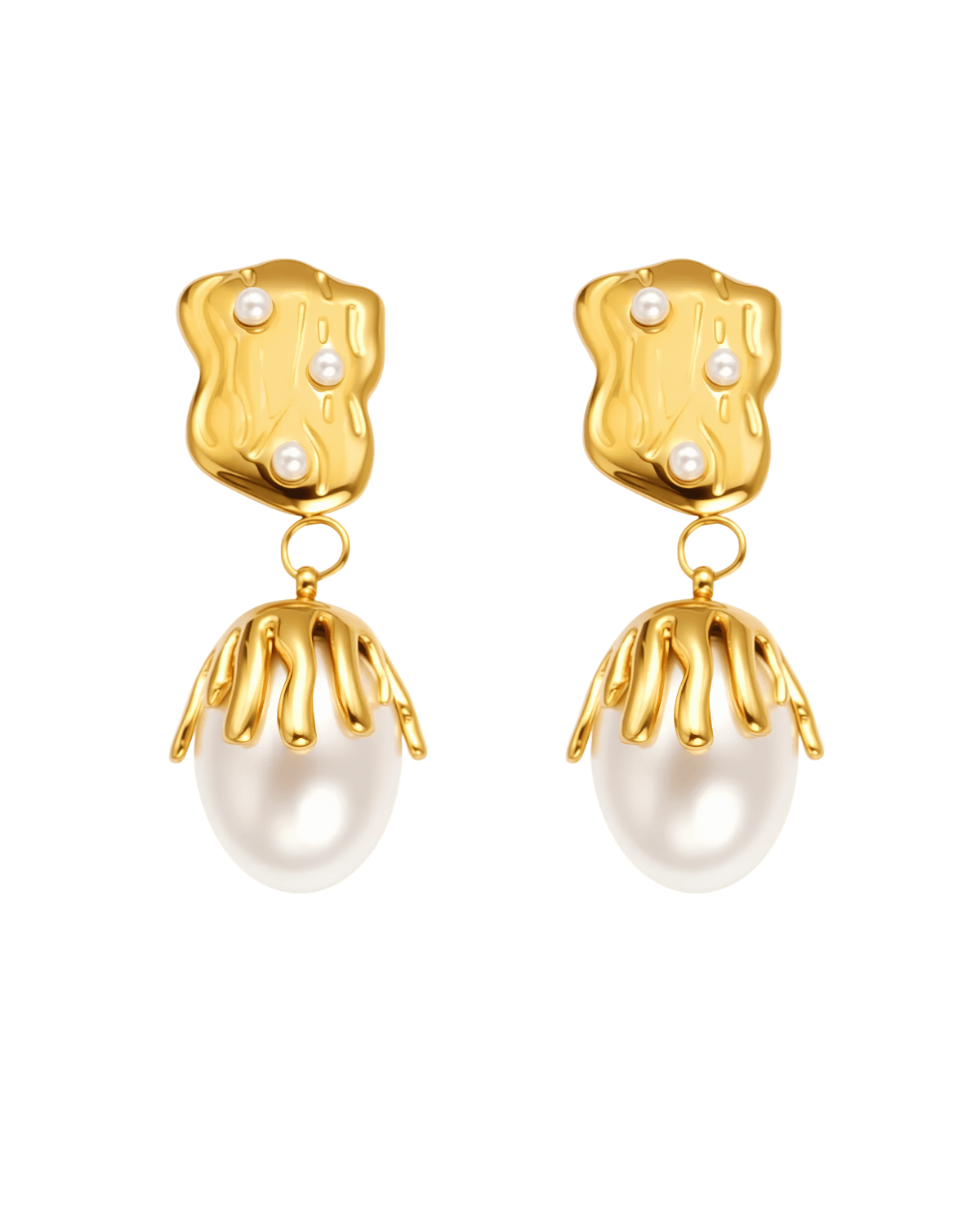 Mason & Madison Co. 18K Pearl Gold Drop Earrings 18k Women's | Tarnish-Free, Waterproof, Hypoallergenic, Sustainable, High Quality