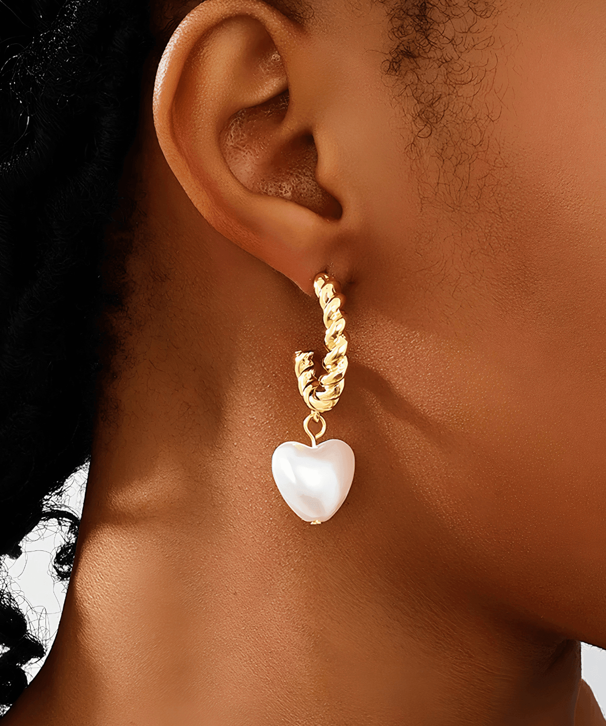 Mason & Madison Co. 18K Pearl Heart Gold Hoop Earrings 18k Women's | Tarnish-Free, Waterproof, Hypoallergenic, Sustainable, High Quality