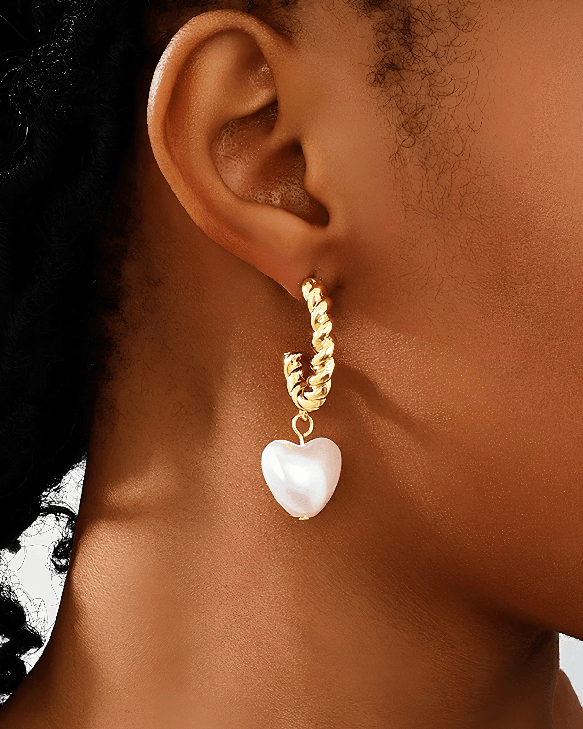 Mason & Madison Co. 18K Pearl Heart Gold Hoop Earrings 18k Women's | Tarnish-Free, Waterproof, Hypoallergenic, Sustainable, High Quality