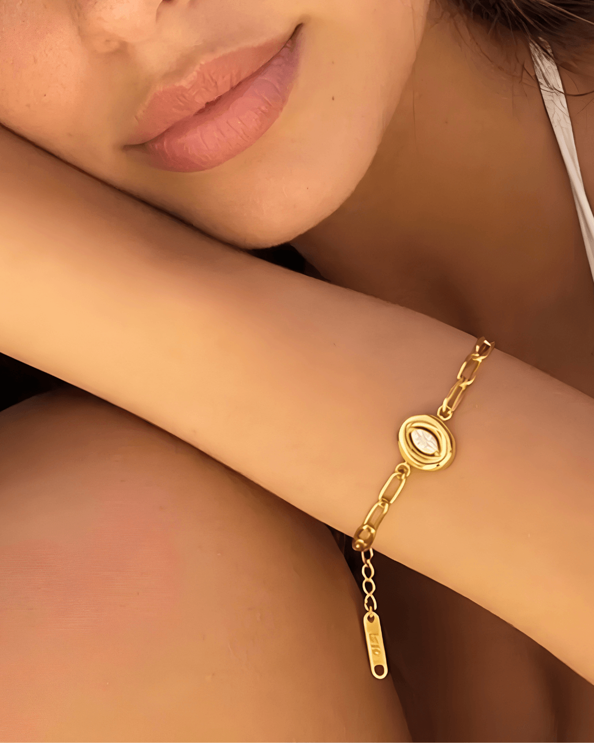 Top 18K Gold Diamond Charm Bracelet Women's Gift for Her/Wife/Mom Birthday