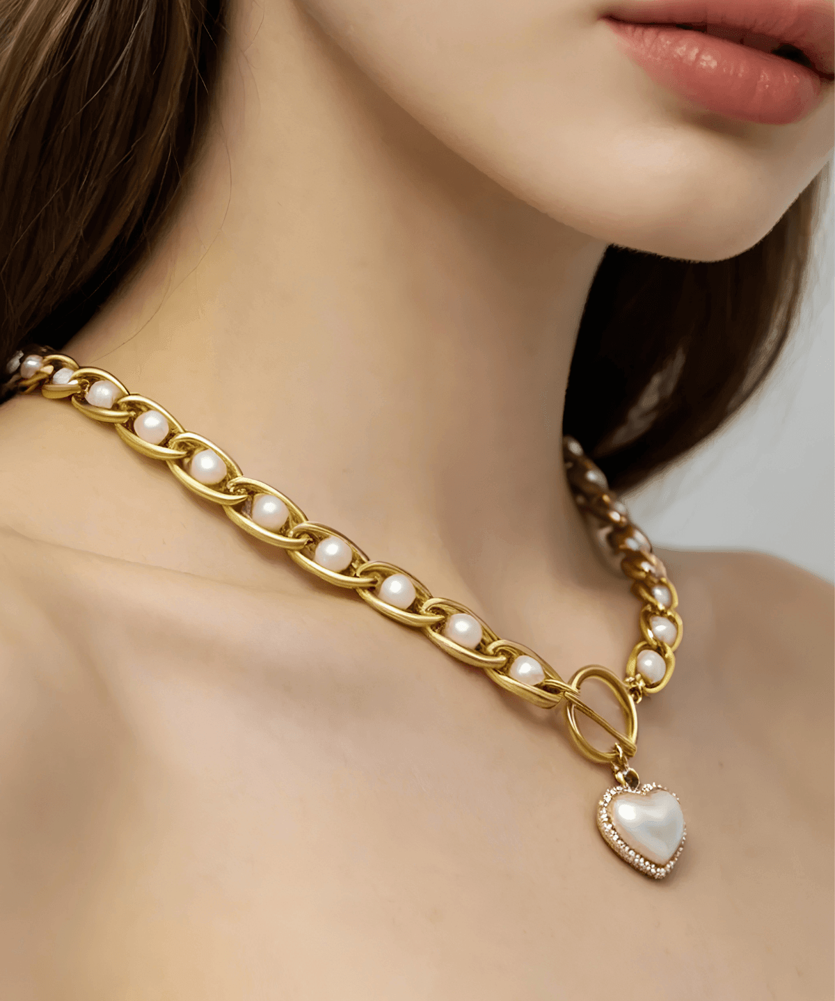 Top 18K Gold Pearl Heart Pendant Necklace 18k Women's | Tarnish-Free, Waterproof, Hypoallergenic, Sustainable, High Quality
