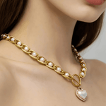 Top 18K Gold Pearl Heart Pendant Necklace 18k Women's | Tarnish-Free, Waterproof, Hypoallergenic, Sustainable, High Quality
