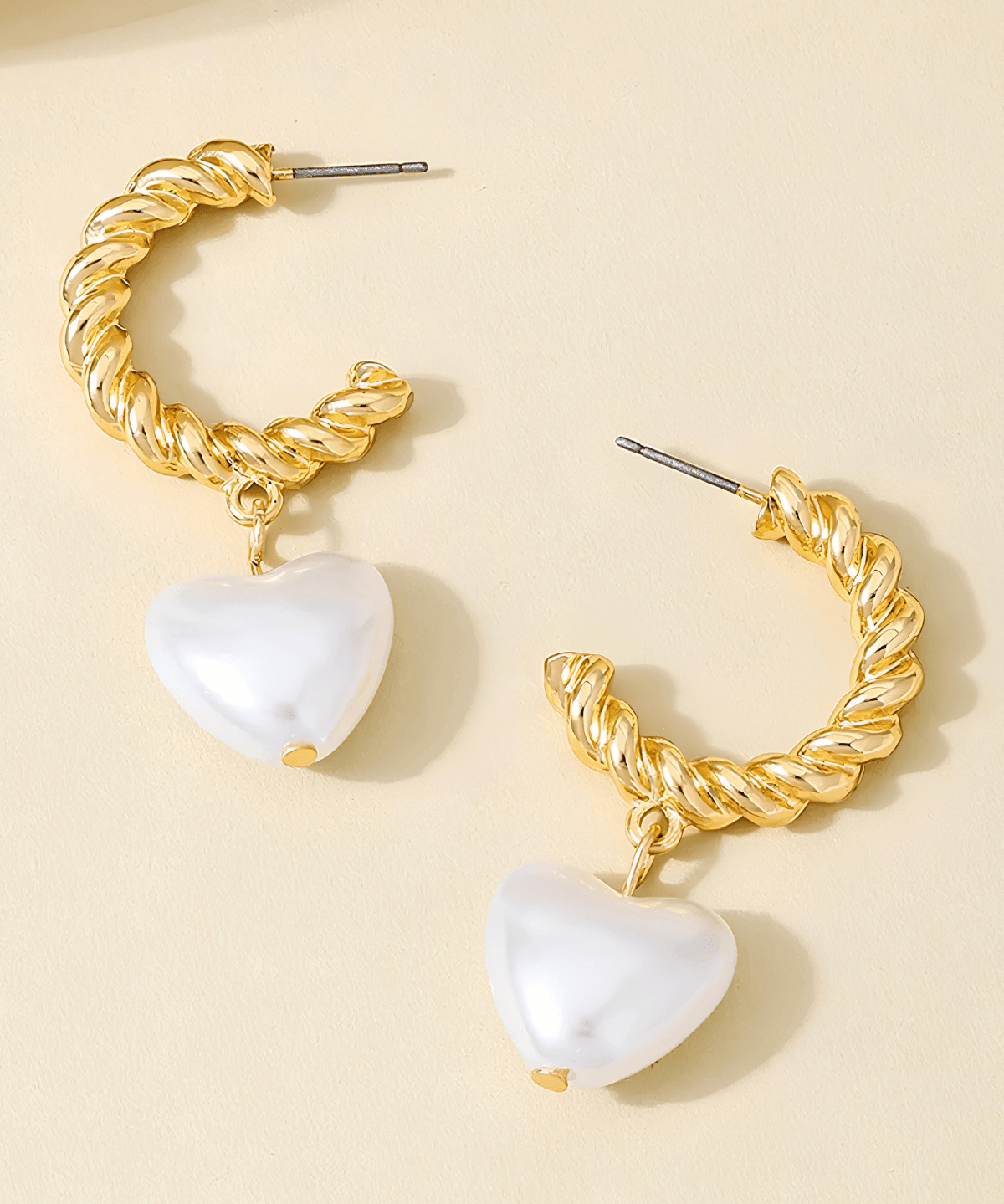 Top 18K Pearl Heart Gold Hoop Earrings 18k Women's | Tarnish-Free, Waterproof, Hypoallergenic, Sustainable, High Quality
