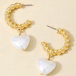 Top 18K Pearl Heart Gold Hoop Earrings 18k Women's | Tarnish-Free, Waterproof, Hypoallergenic, Sustainable, High Quality