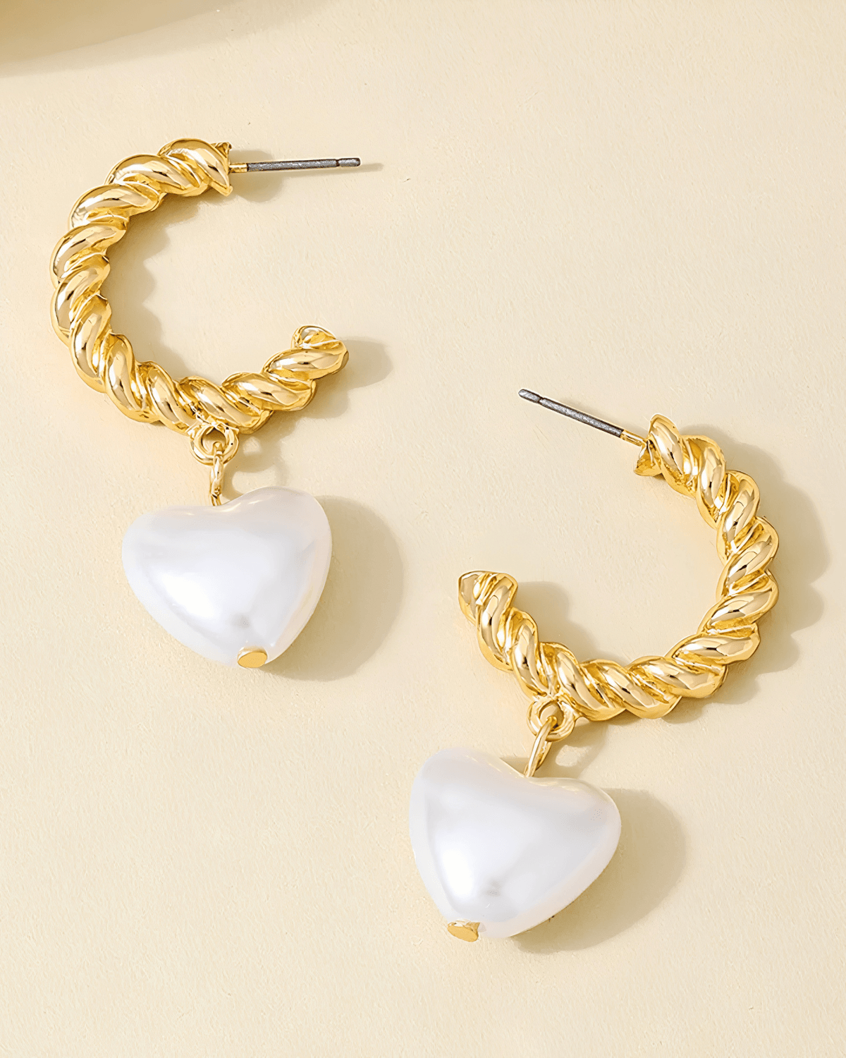 Top 18K Pearl Heart Gold Hoop Earrings 18k Women's | Tarnish-Free, Waterproof, Hypoallergenic, Sustainable, High Quality