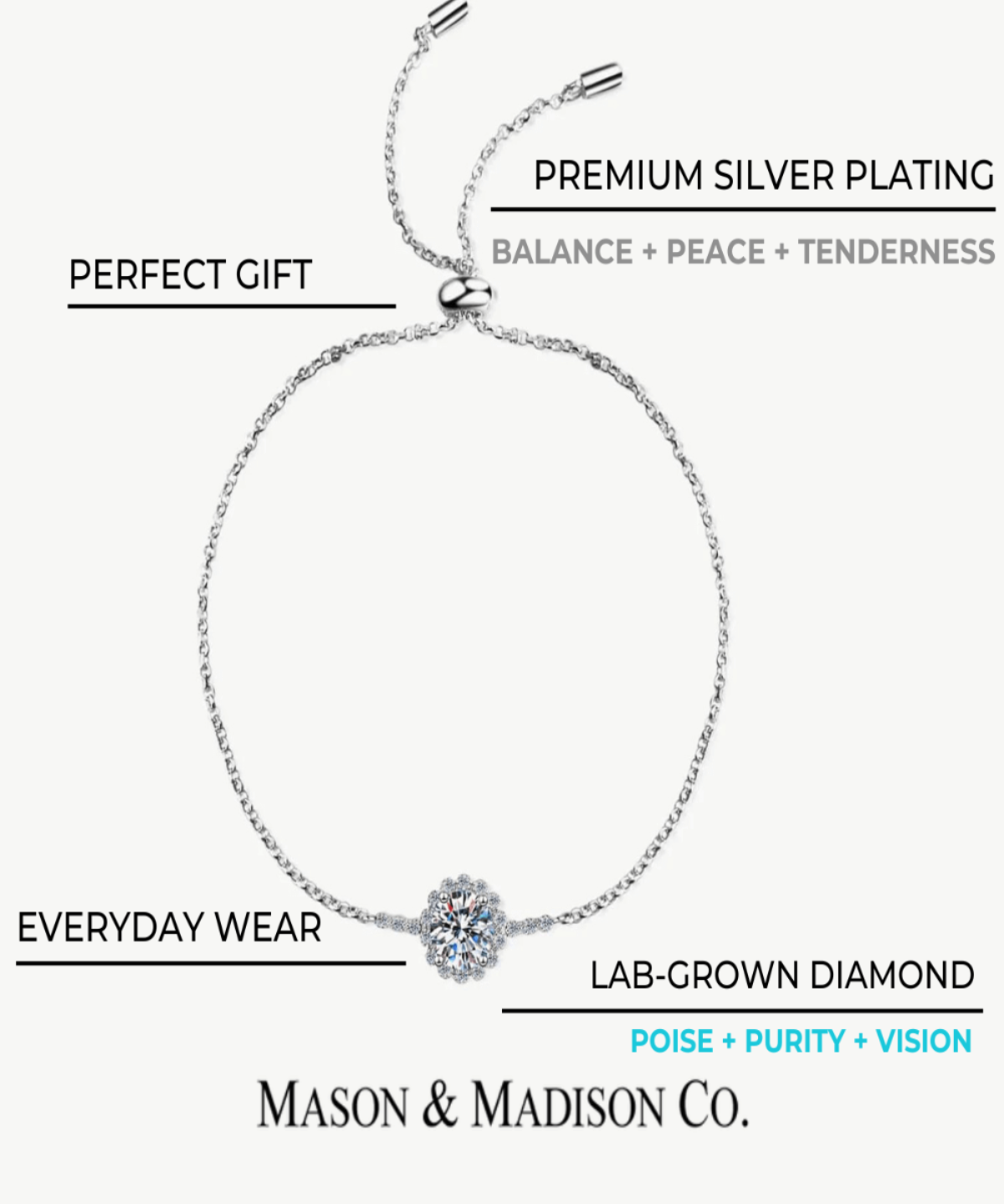1ct Diamond Charm Bracelet Women’s Best Trending Gift for Lady Girl Mother Wife,Birthday Travel Vacation Bridal Wedding Party Daily Office Work School,Spring Summer Fall Winter Holiday Sale,Mason & Madison Co.