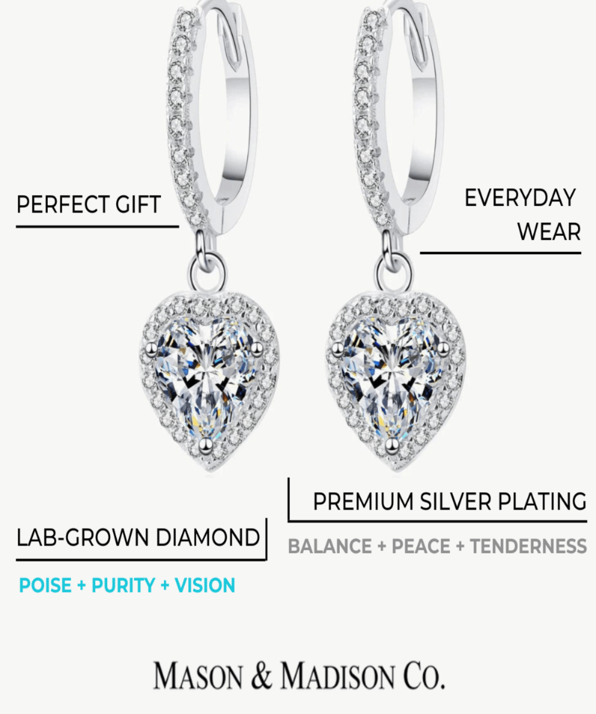 2ct Diamond Heart Drop Earrings Women’s Best Trending Gift for Lady Girl Mother Wife,Birthday Travel Vacation Bridal Wedding Party Daily Office Work School,Spring Summer Fall Winter Holiday Sale,Mason & Madison Co.