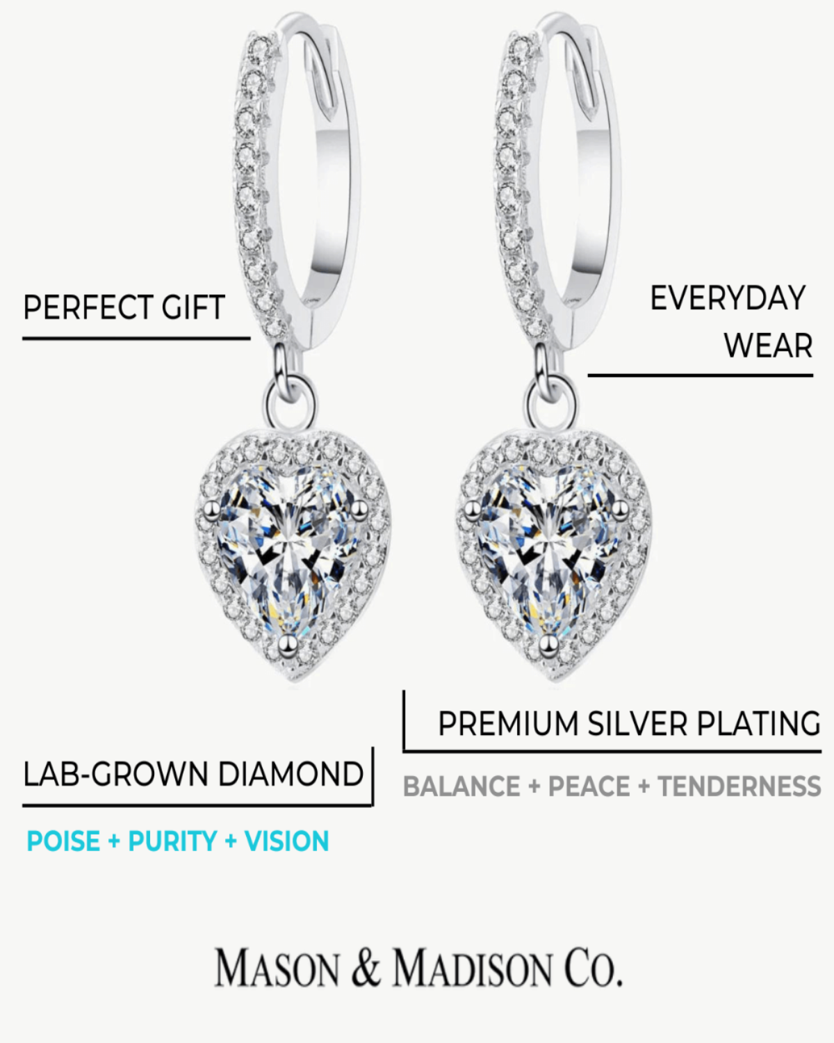 2ct Diamond Heart Drop Earrings Women’s Best Trending Gift for Lady Girl Mother Wife,Birthday Travel Vacation Bridal Wedding Party Daily Office Work School,Spring Summer Fall Winter Holiday Sale,Mason & Madison Co.