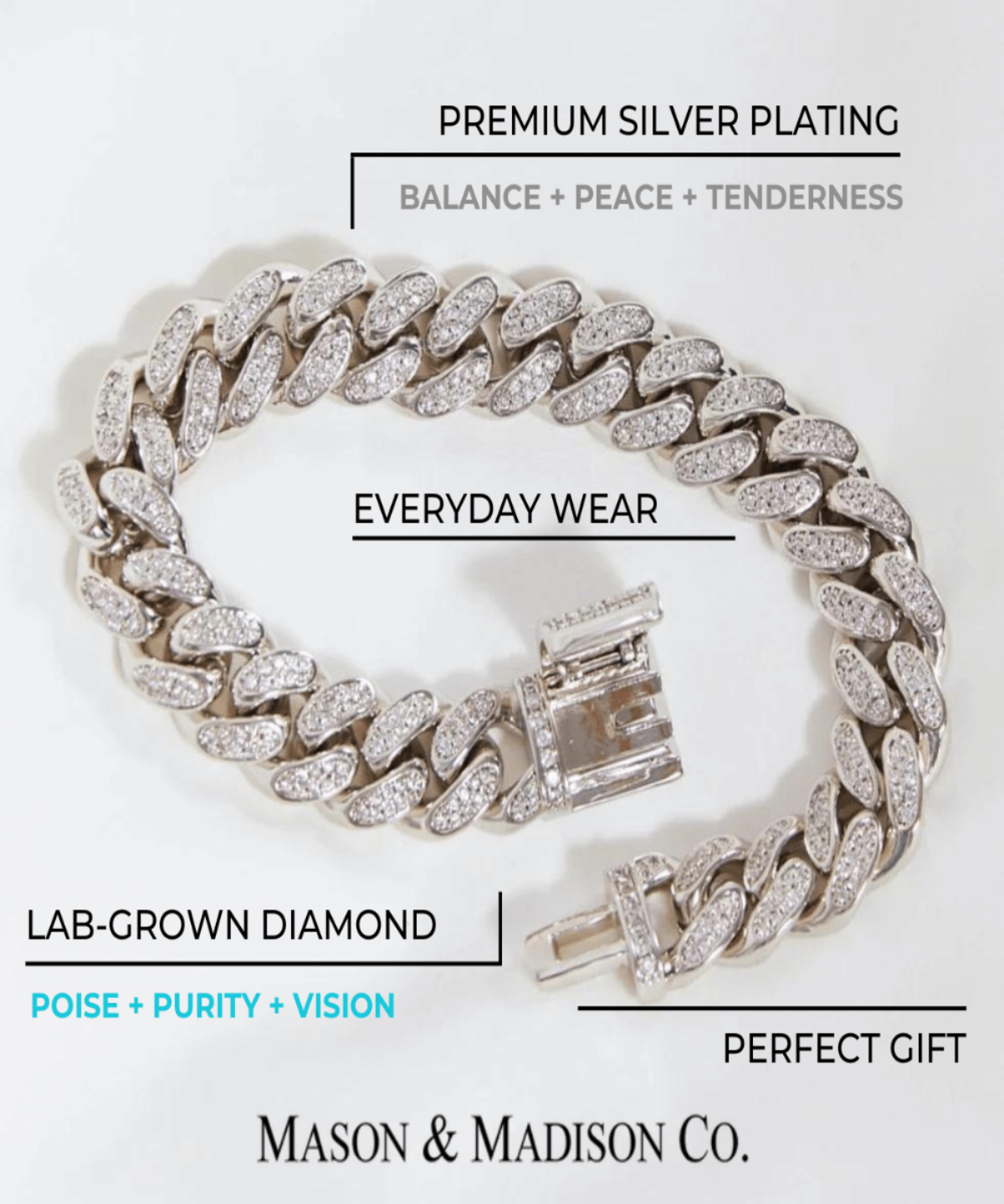 Top 1 Diamond Silver Chain Bracelet Women’s Best Trending Gift for Lady Girl Mother Wife,Birthday Travel Vacation Bridal Wedding Party Daily Office Work School,Spring Summer Fall Winter Holiday Sale,Mason & Madison Co.