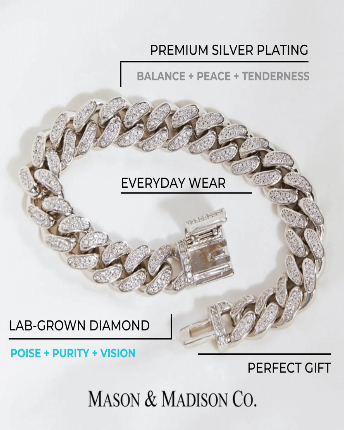 Top 1 Diamond Silver Chain Bracelet Women’s Best Trending Gift for Lady Girl Mother Wife,Birthday Travel Vacation Bridal Wedding Party Daily Office Work School,Spring Summer Fall Winter Holiday Sale,Mason & Madison Co.