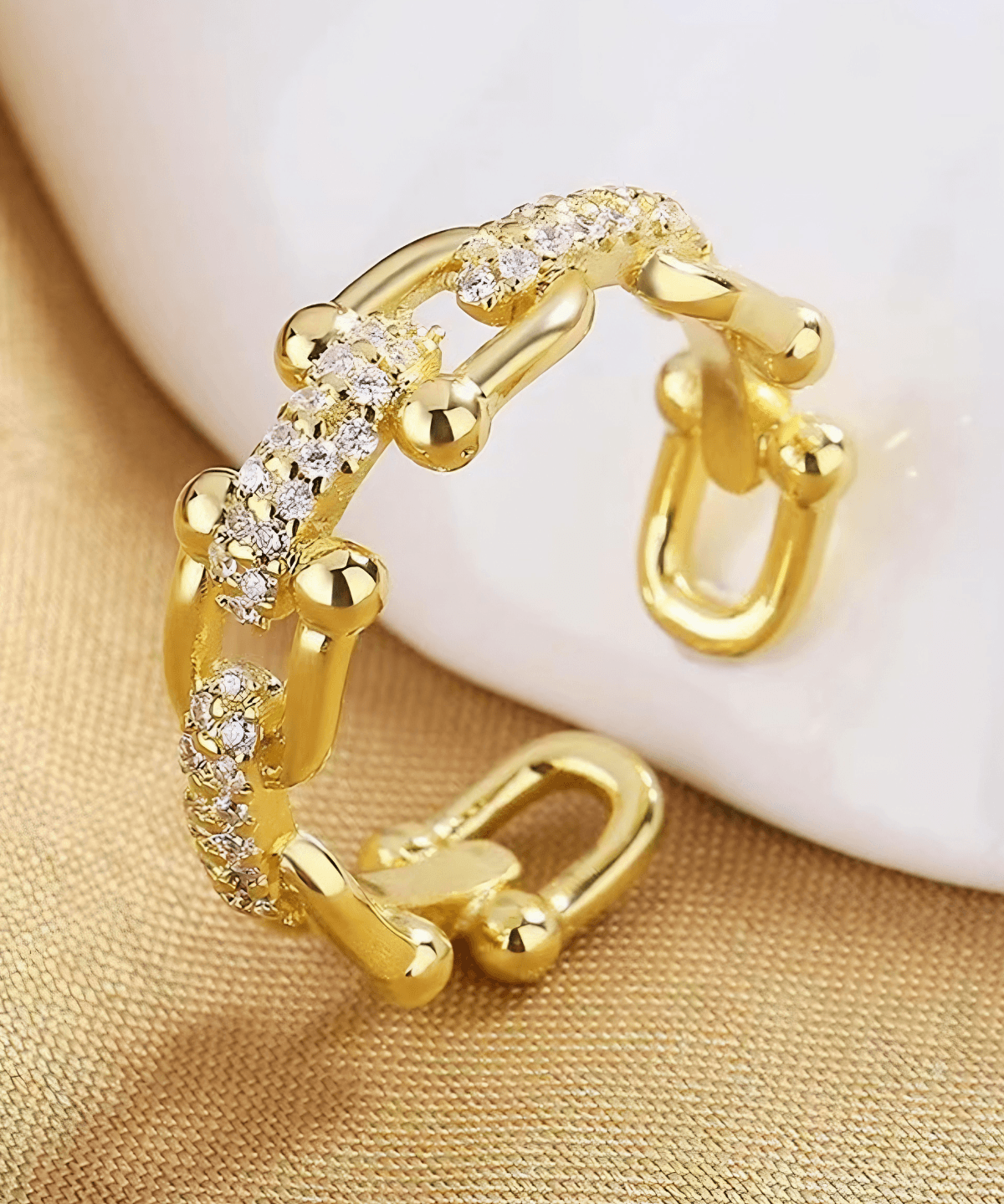 Top Gold Link Chain Diamond Open Ring Women's Gift
