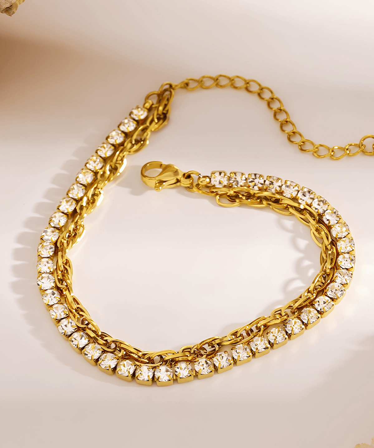 Top Gold Tennis Diamond Double Layered Chain Bracelet,Mason & Madison Co. 