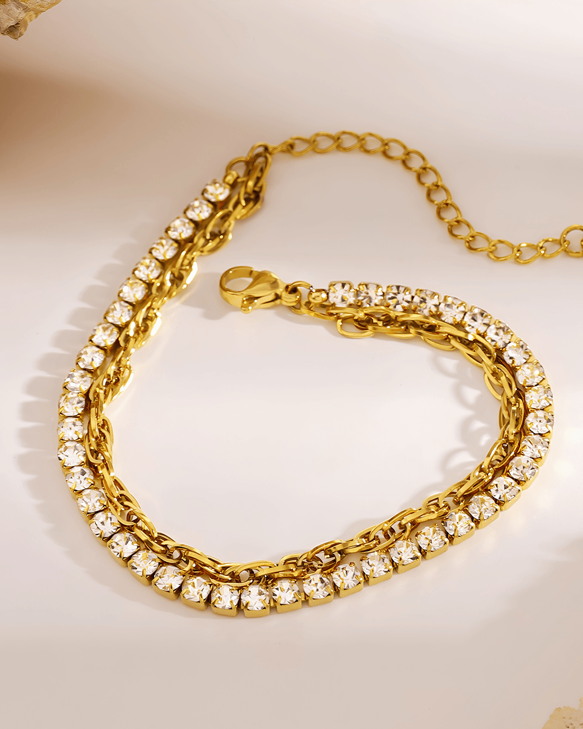 Top Gold Tennis Diamond Double Layered Chain Bracelet,Mason & Madison Co. 