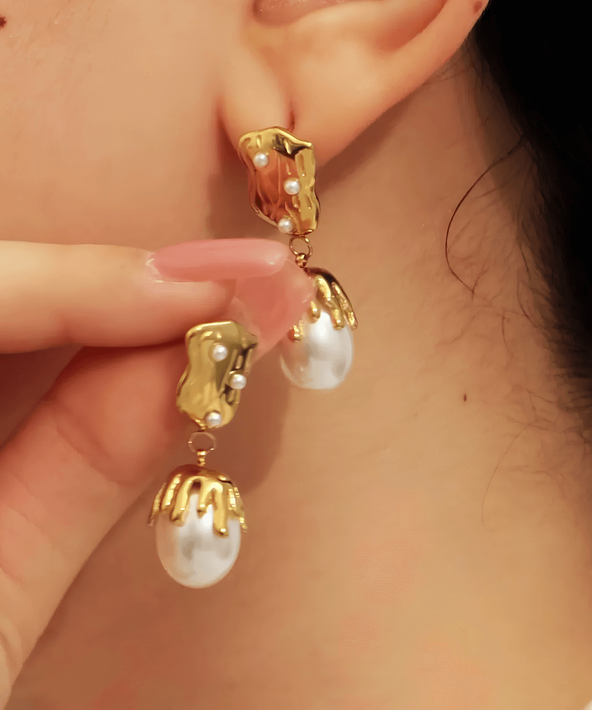 Top Pearl Gold Drop Earrings 18k Women's | Tarnish-Free, Waterproof, Hypoallergenic, Sustainable, High Quality