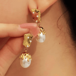 Top Pearl Gold Drop Earrings 18k Women's | Tarnish-Free, Waterproof, Hypoallergenic, Sustainable, High Quality