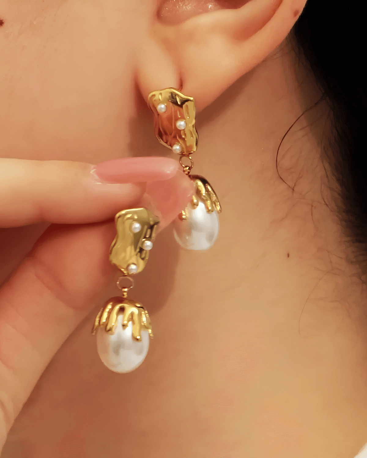Top Pearl Gold Drop Earrings 18k Women's | Tarnish-Free, Waterproof, Hypoallergenic, Sustainable, High Quality