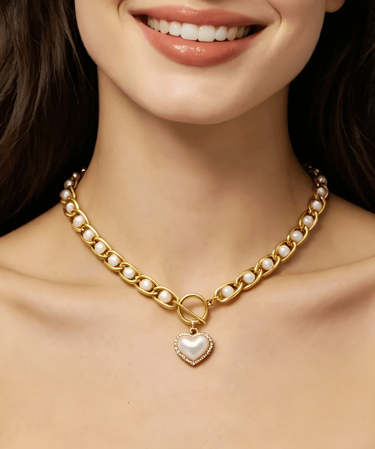Trending 18K Gold Pearl Heart Pendant Necklace 18k Women's | Tarnish-Free, Waterproof, Hypoallergenic, Sustainable, High Quality