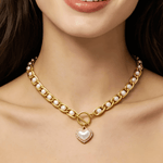Trending 18K Gold Pearl Heart Pendant Necklace 18k Women's | Tarnish-Free, Waterproof, Hypoallergenic, Sustainable, High Quality