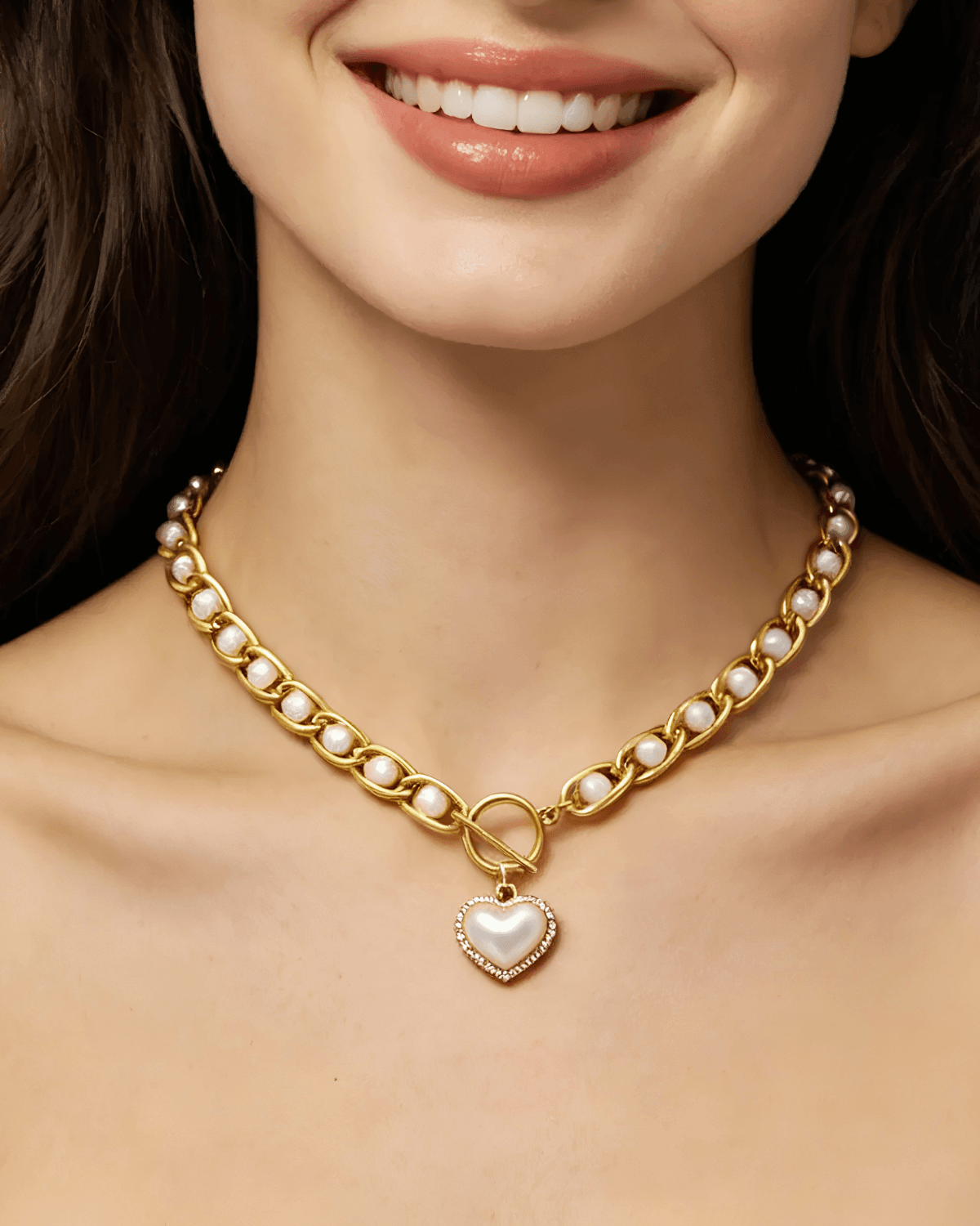 Trending 18K Gold Pearl Heart Pendant Necklace 18k Women's | Tarnish-Free, Waterproof, Hypoallergenic, Sustainable, High Quality