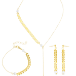 Trending 18K Gold Wheat Chain Pearl Necklace Bracelet Earrings Bundle Set 18k Women's | Tarnish-Free, Waterproof, Hypoallergenic, Sustainable, High Quality 