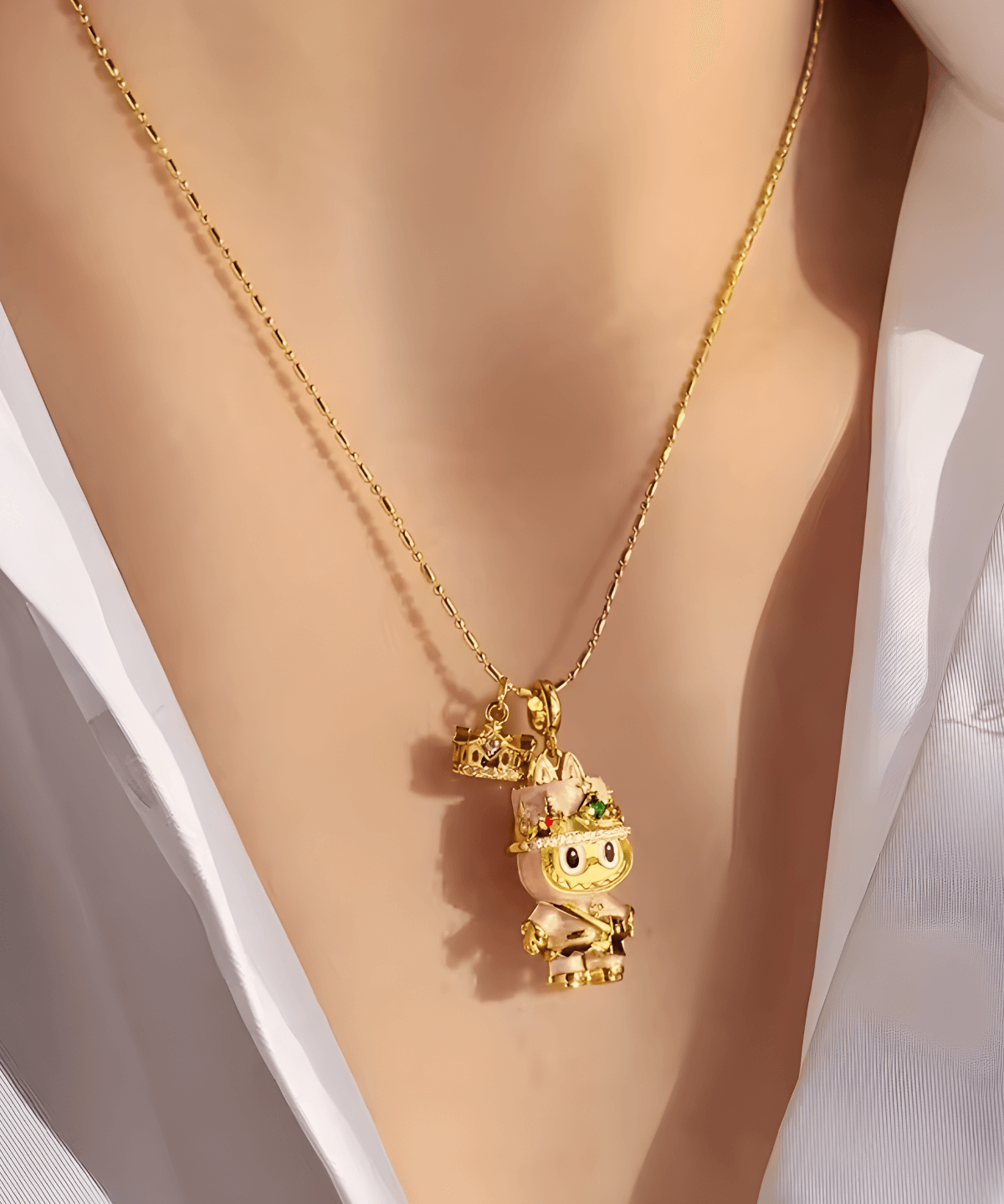 Labubu Necklace Jewelry 18K Yellow Gold Labubu Diamond Pendant Necklace 18k Women's, Best Trending Birthday Wedding Gift for Mom Wife, Bridal Party Travel Work School Holiday, Mason & Madison