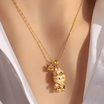 Labubu Necklace Jewelry 18K Yellow Gold Labubu Diamond Pendant Necklace 18k Women's, Best Trending Birthday Wedding Gift for Mom Wife, Bridal Party Travel Work School Holiday, Mason & Madison