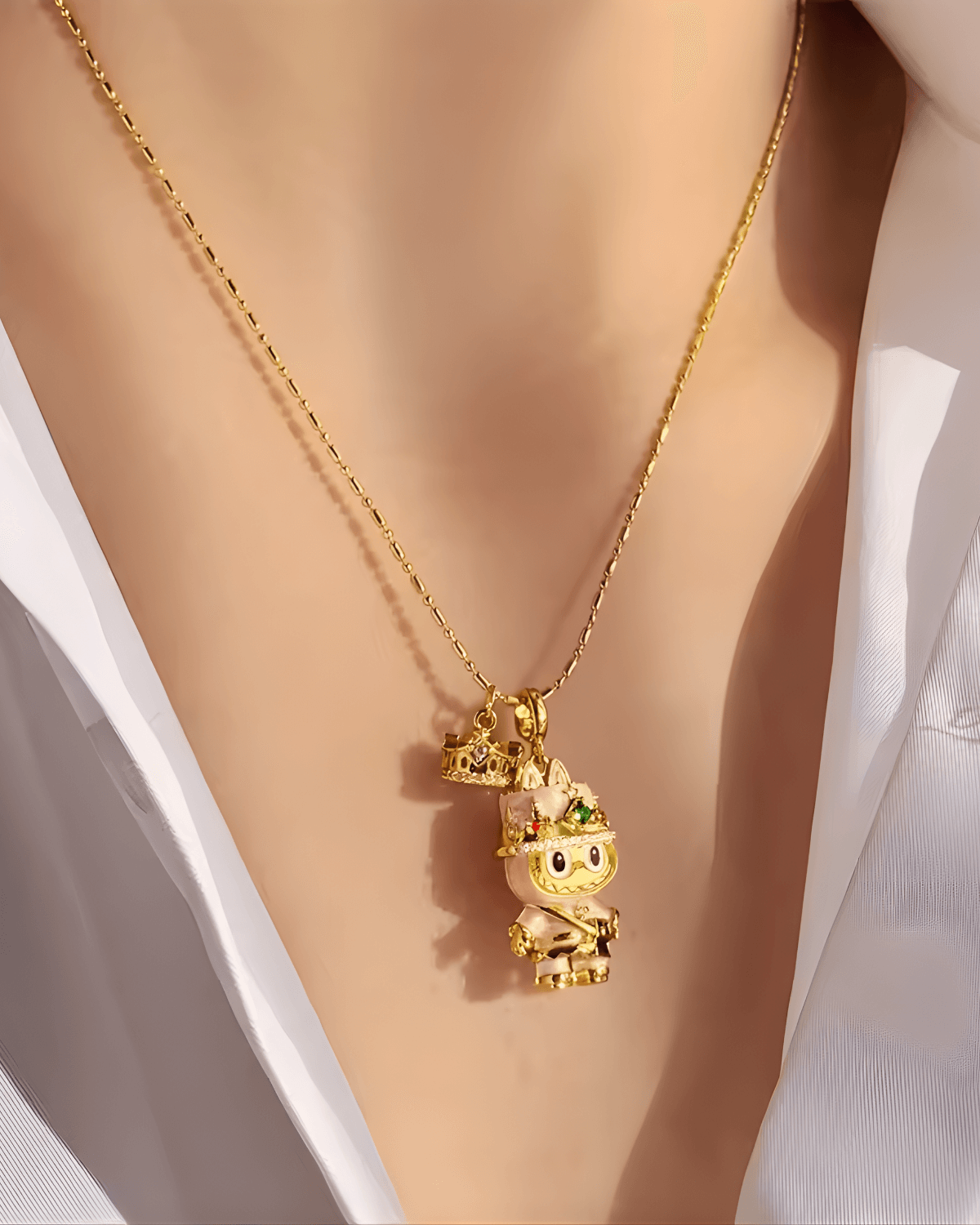 Labubu Necklace Jewelry 18K Yellow Gold Labubu Diamond Pendant Necklace 18k Women's, Best Trending Birthday Wedding Gift for Mom Wife, Bridal Party Travel Work School Holiday, Mason & Madison