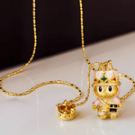 Labubu Necklace Jewelry 18K Yellow Gold Labubu Diamond Pendant Necklace 18k Women's, Best Trending Birthday Wedding Gift for Mom Wife, Bridal Party Travel Work School Holiday, Mason & Madison