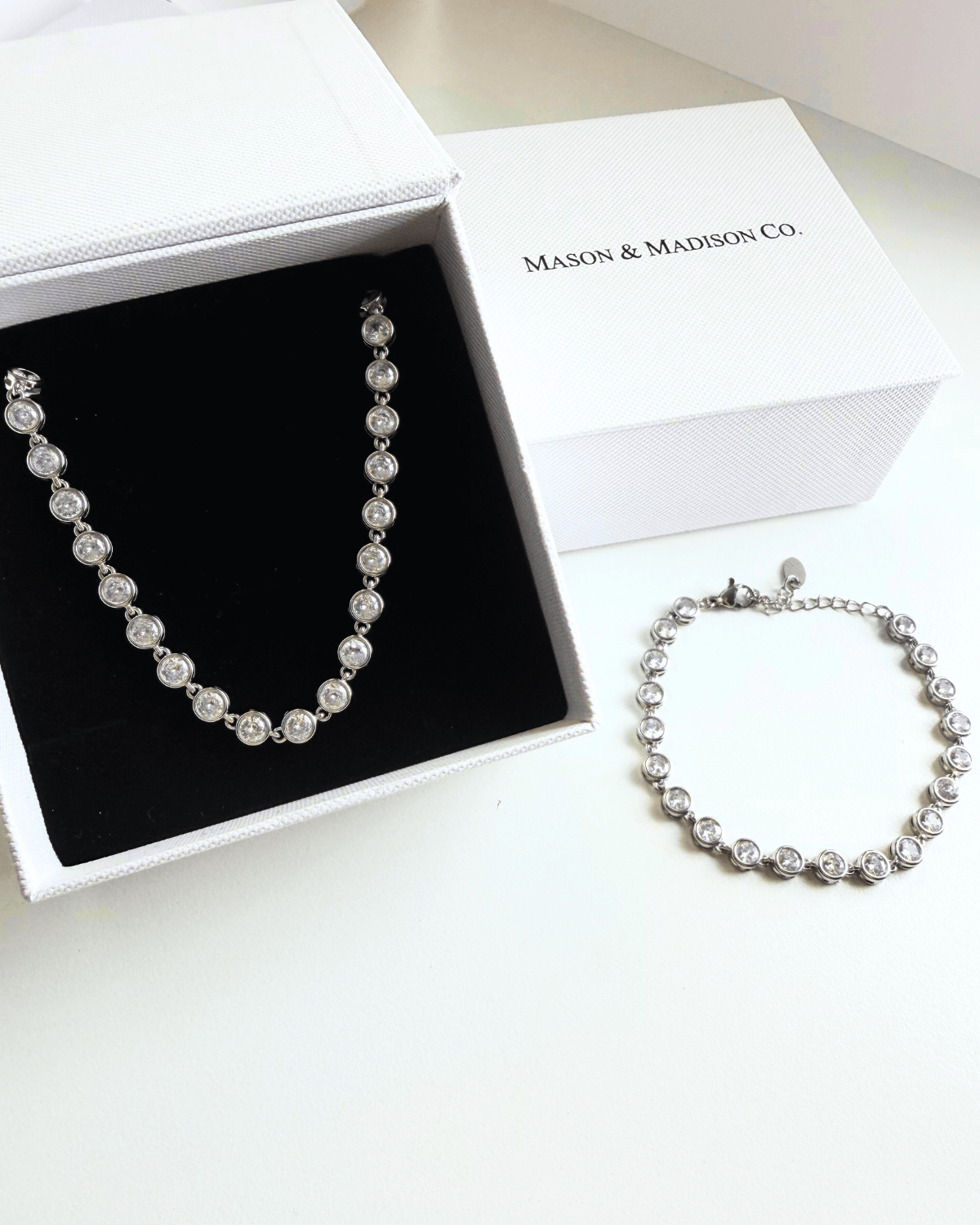 Women's Diamond Tennis Necklace Bracelet Best Trending Gift for Lady Girl Mother Wife,Birthday Travel Vacation Bridal Wedding Party Daily Office Work School,Spring Summer Fall Winter Holiday Sale,Mason & Madison Co.