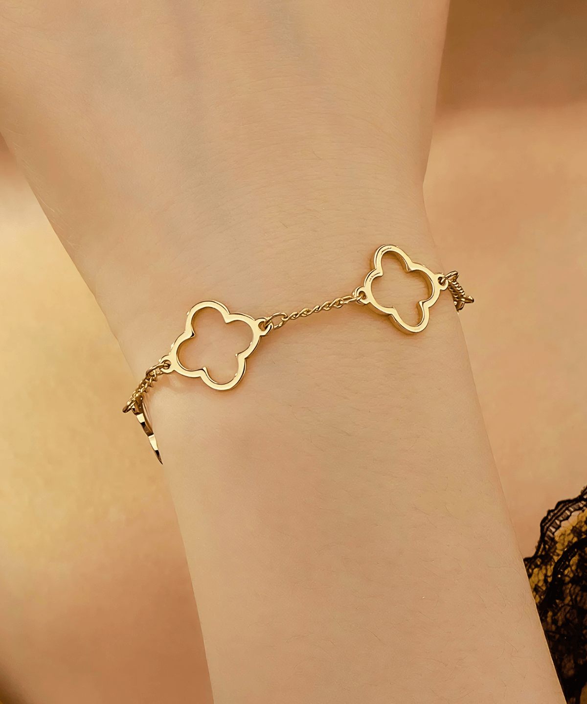 Women's Gold Bracelet Clover Link Chain Bracelet