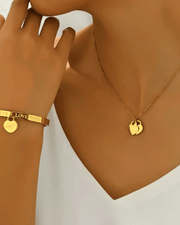 Women's Gold Heart Necklace Bracelet Earrings Bundle Set