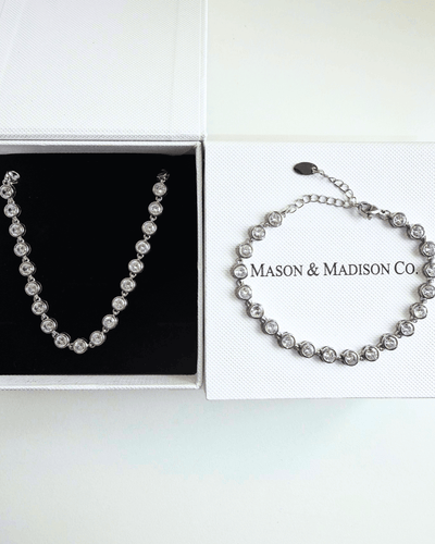 Mason & Madison Co. Silver Diamond Tennis Chain Necklace Bracelet Bundle Set