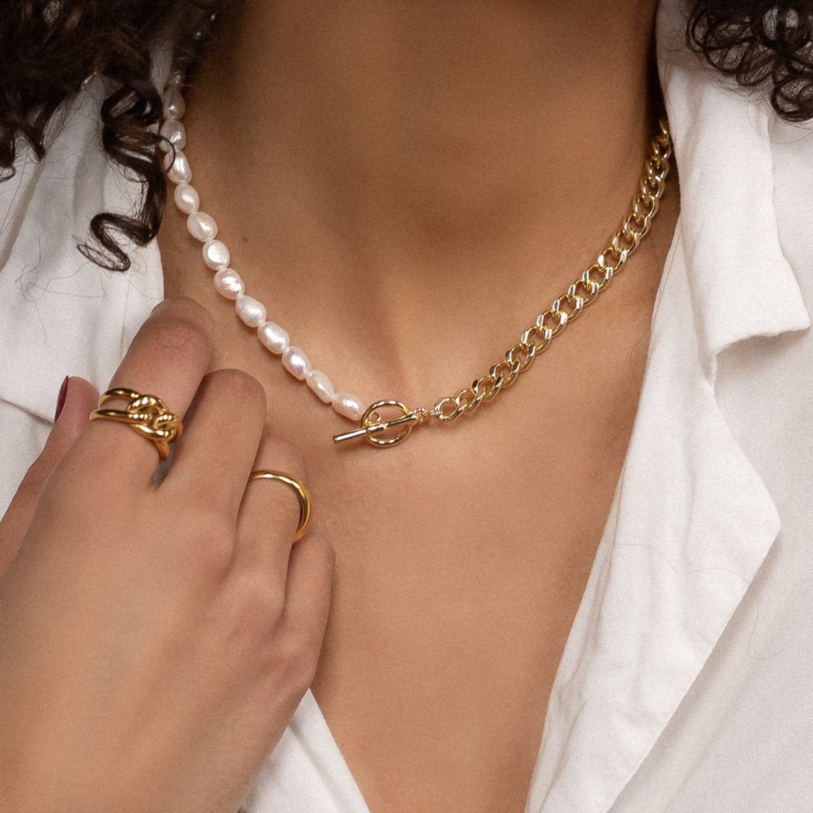 GOLD Layered Chain Ring Necklace Set - Necklaces