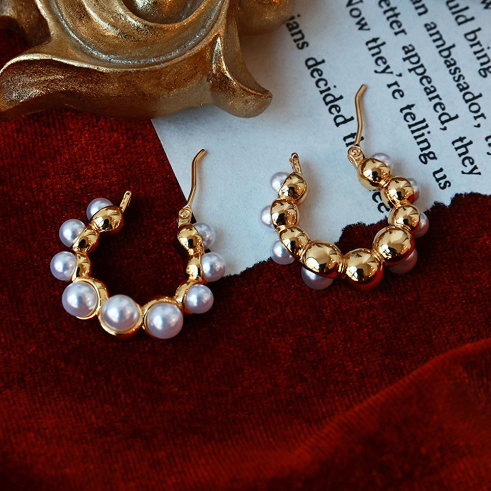 Women's Gold Pearl Hoop Earrings, Best Blooming Beauties Gold