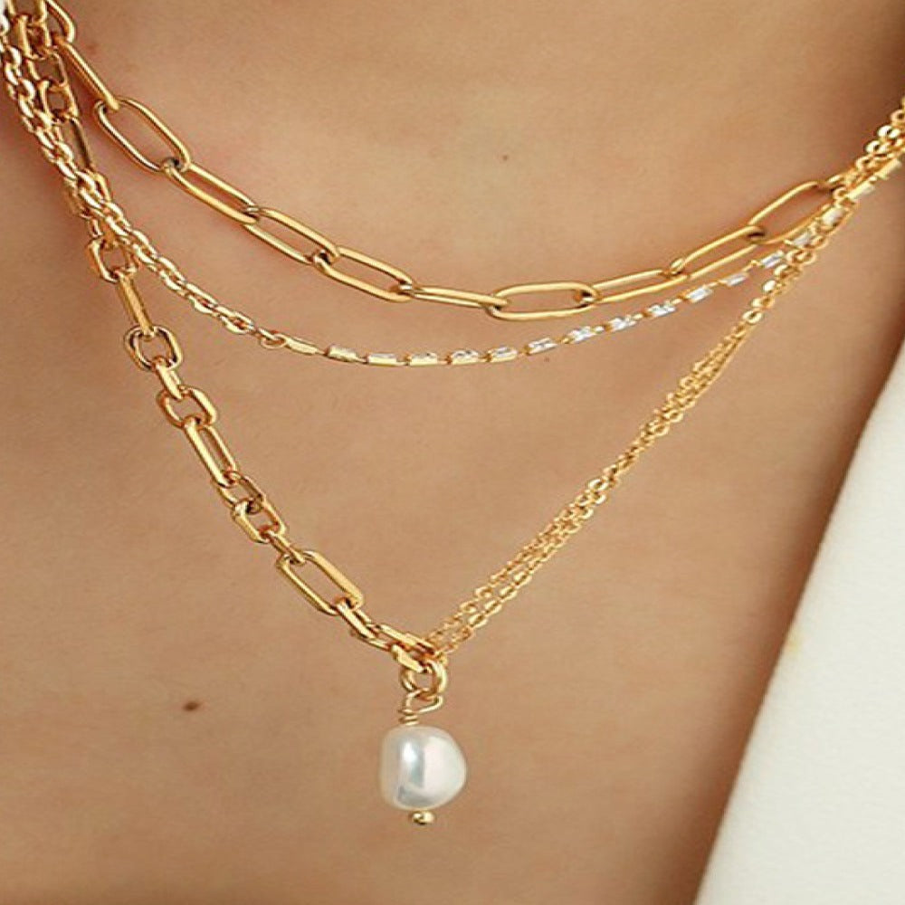 Double-Layered Gold Pearl Pendant Necklace | Best Gold Pearl Jewelry Gift | Best Aesthetic Yellow Gold Pearl Necklace Jewelry Gift for Women, Girls, Girlfriend, Mother, Wife, Daughter | Mason & Madison Co.