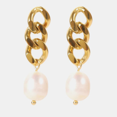 Best Gold Pearl Jewelry Gift | Best Aesthetic Yellow Gold Pearl Chain Earrings Jewelry Gift for Women, Girls, Girlfriend, Mother, Wife, Daughter | Mason & Madison Co.