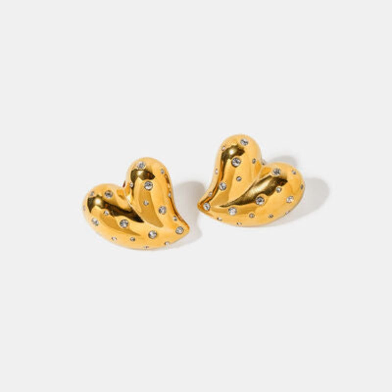 Gold Heart With Diamonds Stud Earrings