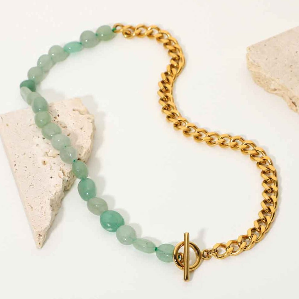 Half Gold Half Jade Chain Necklace