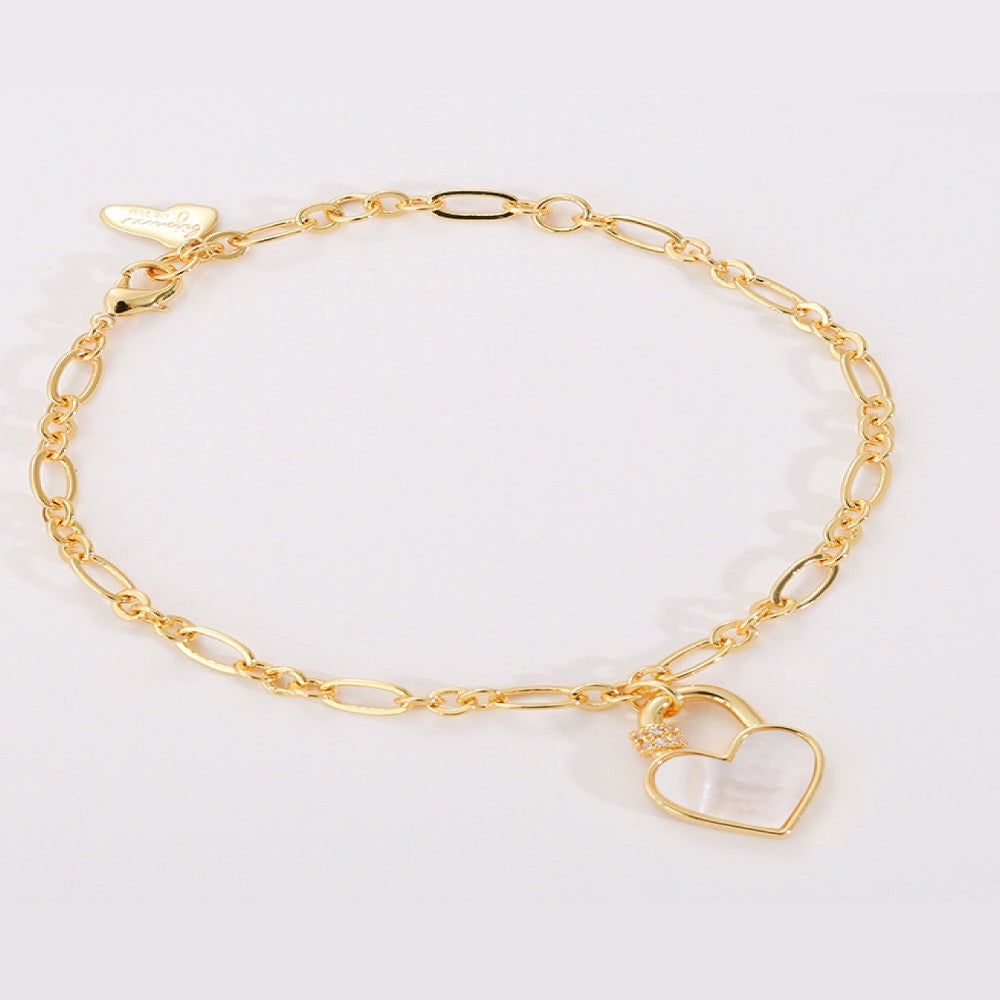 Gold Pearl Heart Lock Charm Chain Bracelet