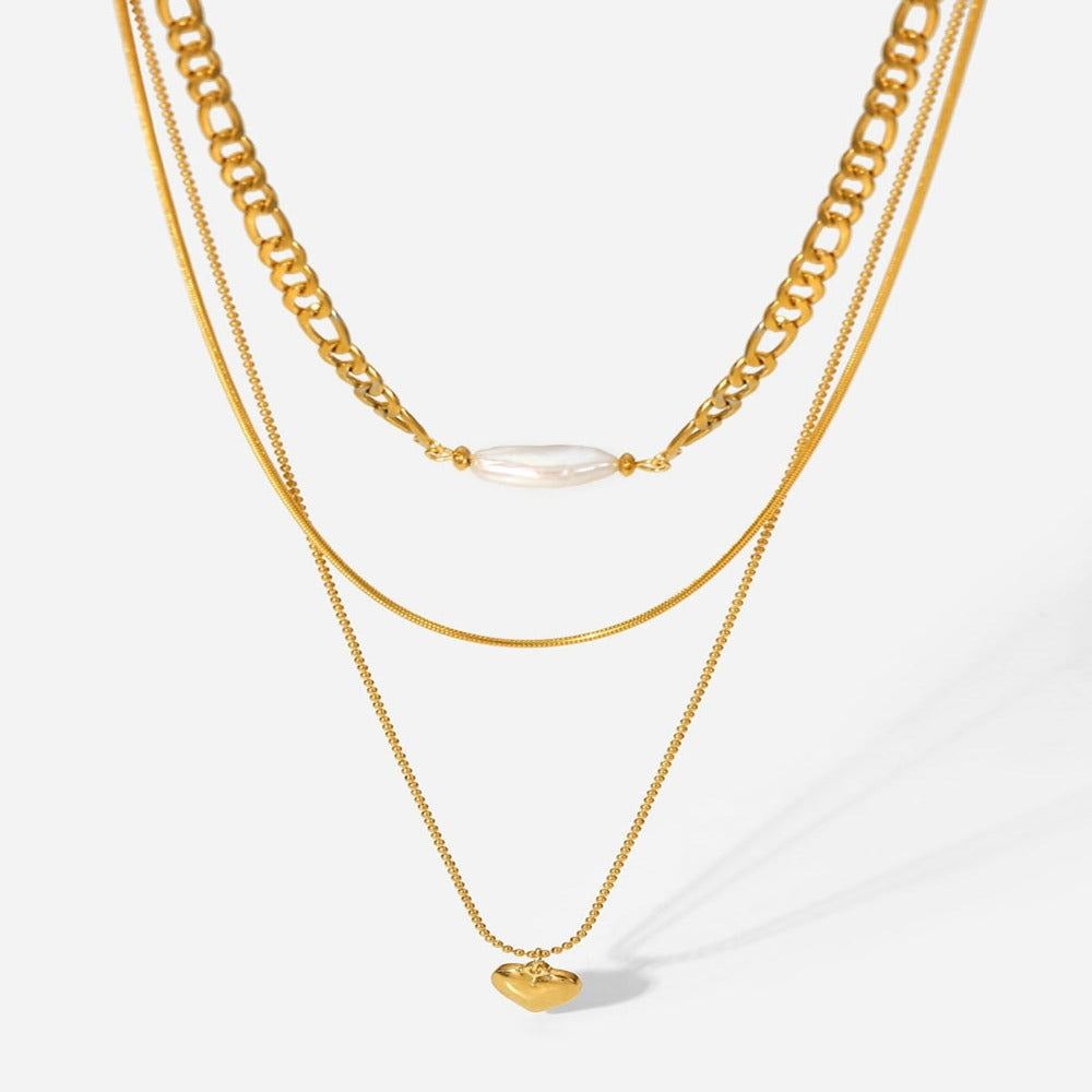Triple-Layered Gold Heart Pendant Necklace