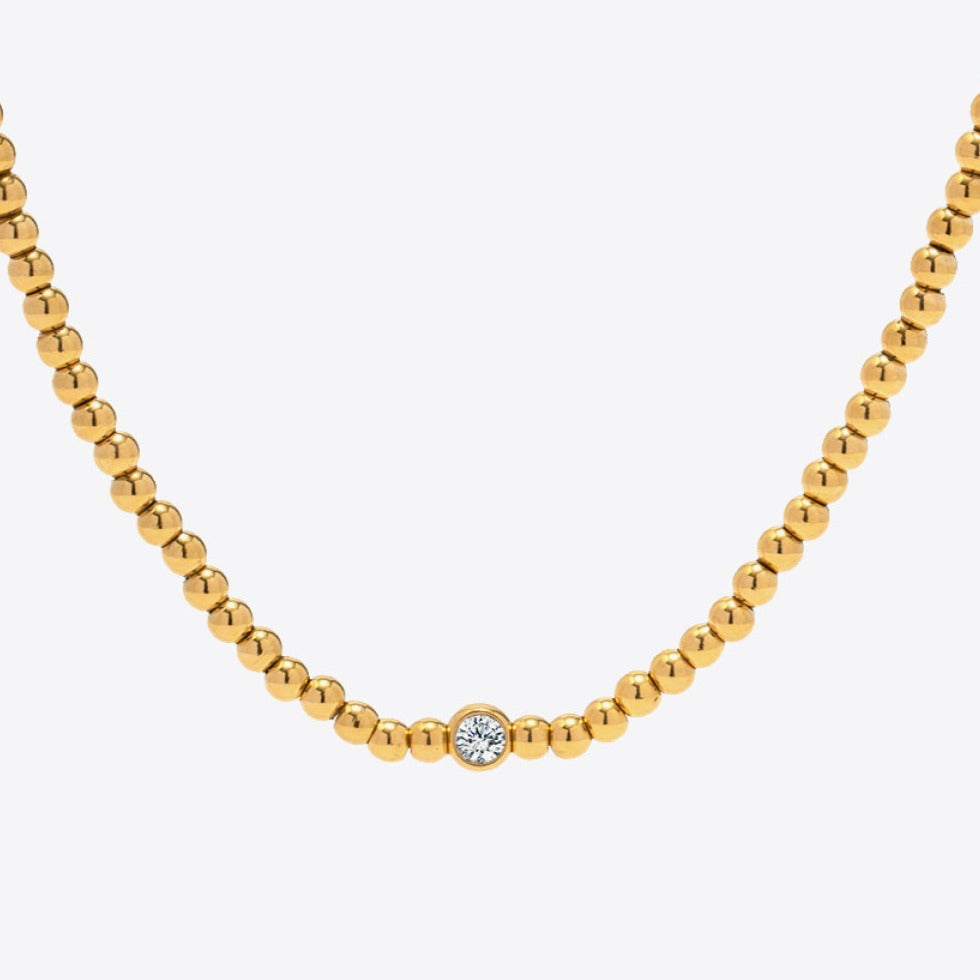 Inlaid Diamond Beaded Gold Chain Necklace