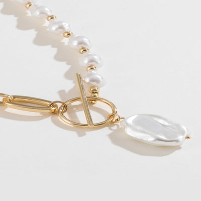 Pearl and Half Gold necklace with Heart Pendant – Butina Design