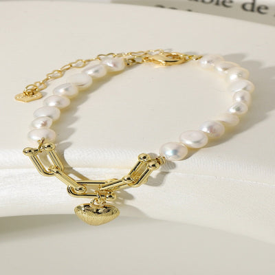 Best Gold Pearl Chain Bracelet Jewelry Gift | Best Aesthetic Yellow Gold Heart Charm Pearl Bracelet Jewelry Gift for Women, Girls, Girlfriend, Mother, Wife, Daughter | Mason & Madison Co.